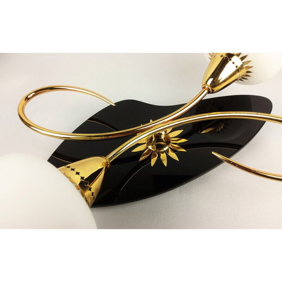 Image 1 of Paar Arlus vintage wandlampen, zwart opaline en messing, 1960