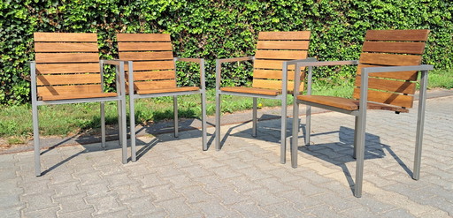 4 Tribu Inox Natal Alu Teak Stoelen Met Tribu Kussens