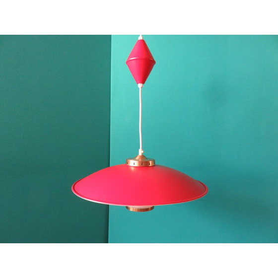 Image 1 of Vintage Deense rode metalen hanglamp, 1950