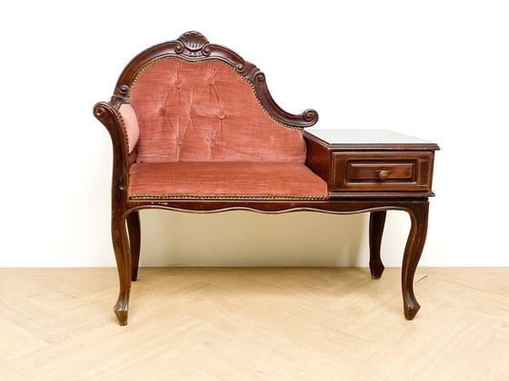 Image 1 of Vintage Roze Telefoonbankje, Gossip Bench