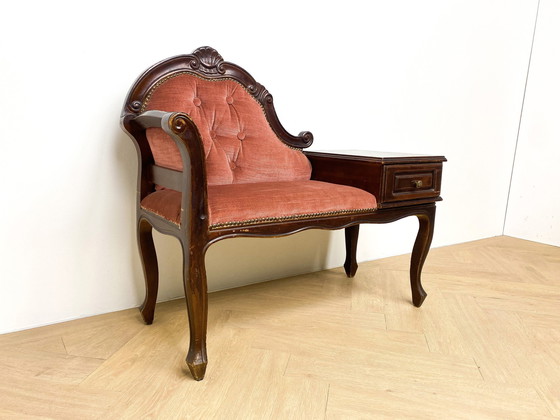 Image 1 of Vintage Roze Telefoonbankje, Gossip Bench