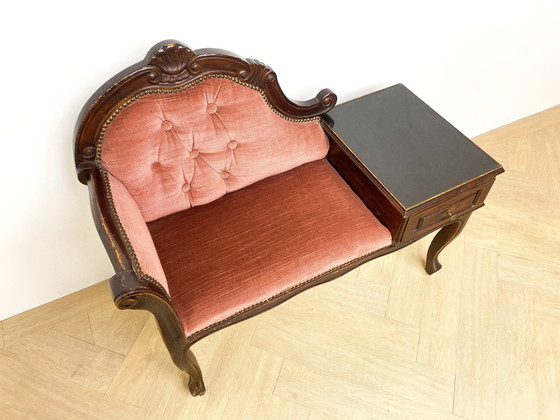 Image 1 of Vintage Roze Telefoonbankje, Gossip Bench