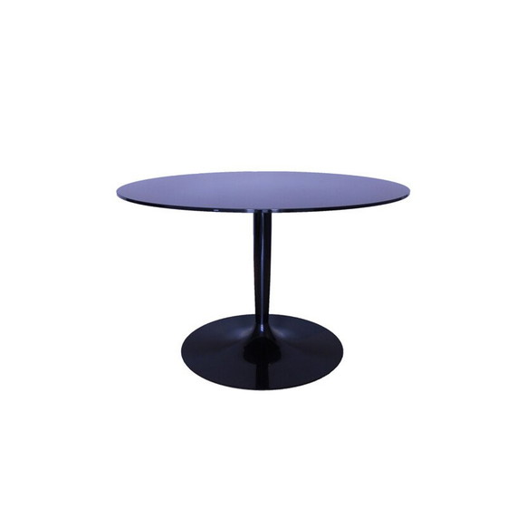 Image 1 of Vintage Ronde tafel in gespiegeld zwart glas Calligaris Italië 1980