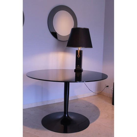 Image 1 of Vintage Ronde tafel in gespiegeld zwart glas Calligaris Italië 1980