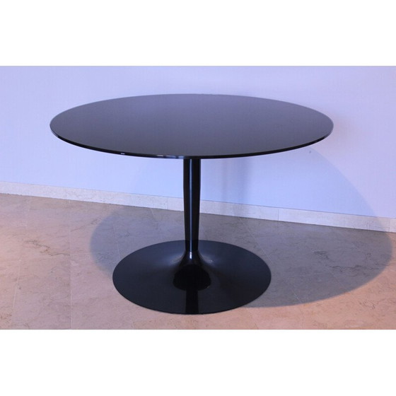 Image 1 of Vintage Ronde tafel in gespiegeld zwart glas Calligaris Italië 1980