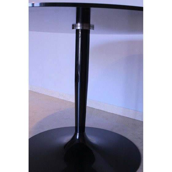 Image 1 of Vintage Ronde tafel in gespiegeld zwart glas Calligaris Italië 1980