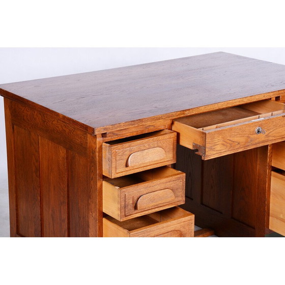 Image 1 of Vintage Art Deco massief eikenhouten bureau, jaren 1930