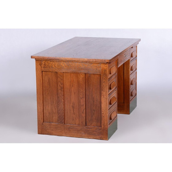 Image 1 of Vintage Art Deco massief eikenhouten bureau, jaren 1930