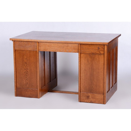 Image 1 of Vintage Art Deco massief eikenhouten bureau, jaren 1930