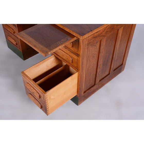 Image 1 of Vintage Art Deco massief eikenhouten bureau, jaren 1930