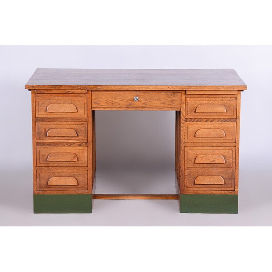 Image 1 of Vintage Art Deco massief eikenhouten bureau, jaren 1930