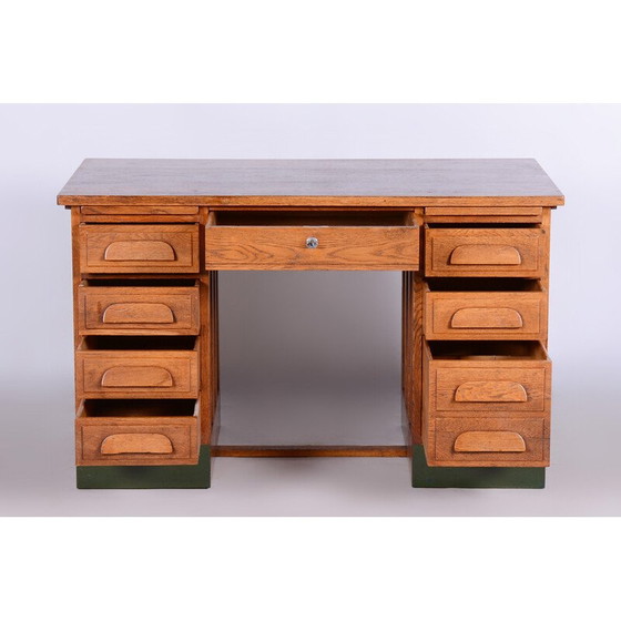 Image 1 of Vintage Art Deco massief eikenhouten bureau, jaren 1930