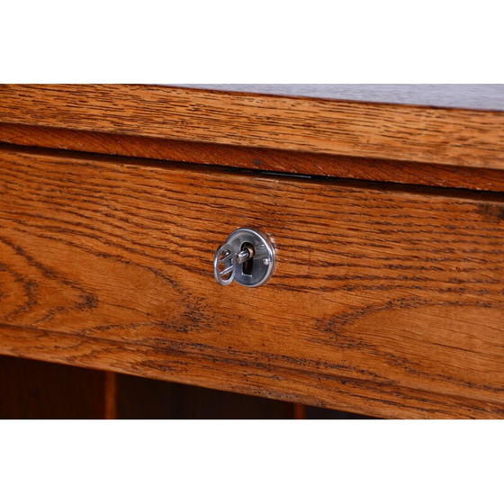 Image 1 of Vintage Art Deco massief eikenhouten bureau, jaren 1930