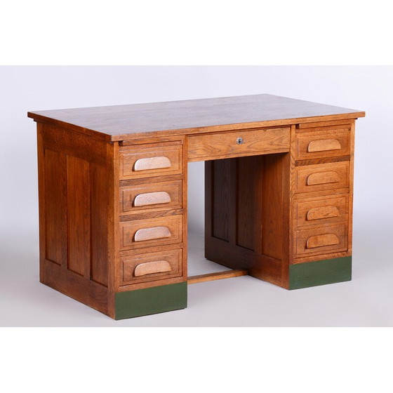 Image 1 of Vintage Art Deco massief eikenhouten bureau, jaren 1930