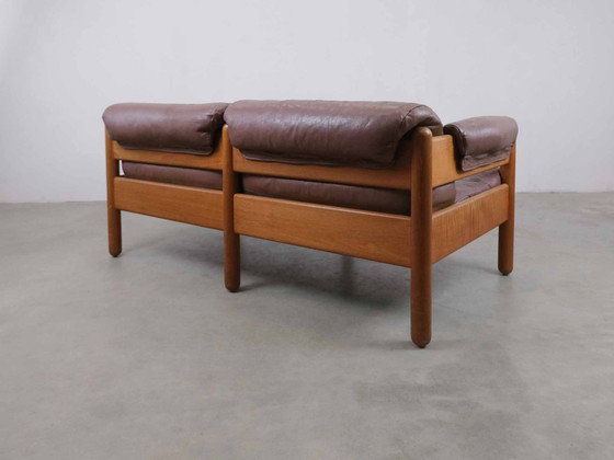 Image 1 of Vintage 2-zitsbank teak leer Midcentury