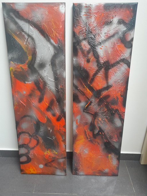 Tijs Arnoldussen Abstract Schilderij Tweeluik