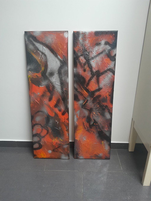 Tijs Arnoldussen Abstract Schilderij Tweeluik