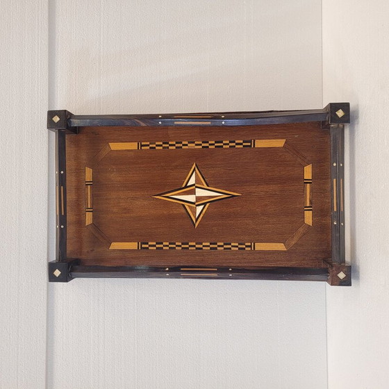 Image 1 of Vintage Art Deco dienblad in marqueterie en been, Frankrijk 1930