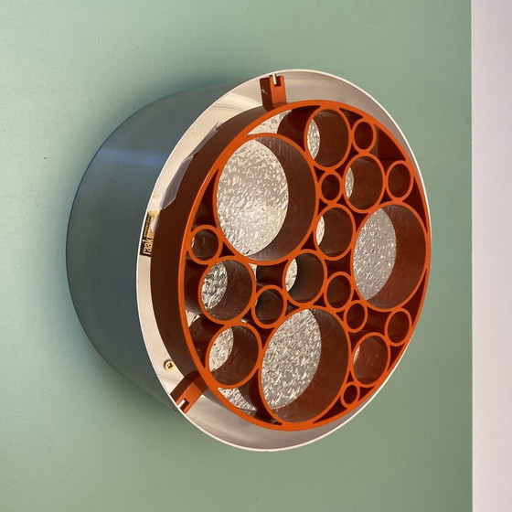 Image 1 of Paar vintage "Alliance" plafondlampen in geborsteld aluminium en glas voor Raak, Nederland 1968