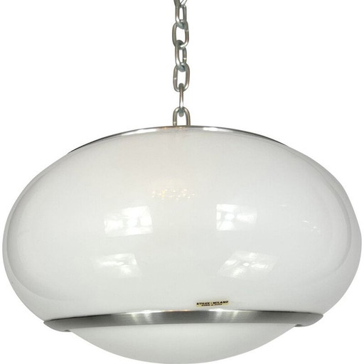 Vintage witte perspex en aluminium hanglamp van Stilux Milano, 1960