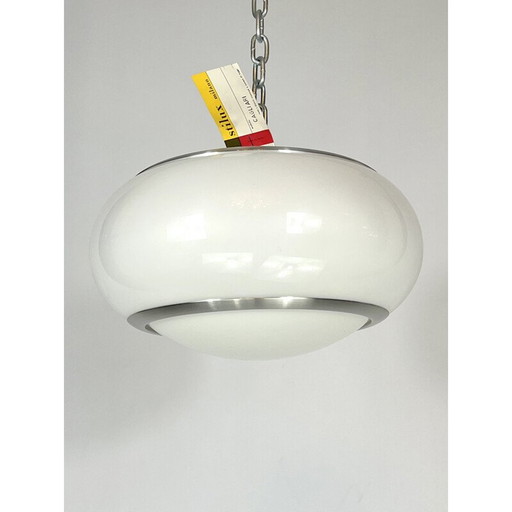 Vintage witte perspex en aluminium hanglamp van Stilux Milano, 1960