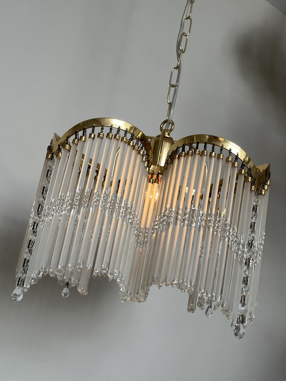 Image 1 of 4 bogen art deco stijl hanglamp staafjes kroonluchter 80’s 