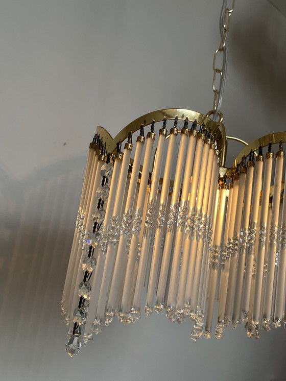 Image 1 of 4 bogen art deco stijl hanglamp staafjes kroonluchter 80’s 