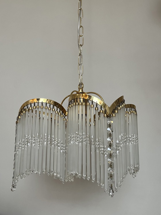 Image 1 of 4 bogen art deco stijl hanglamp staafjes kroonluchter 80’s 