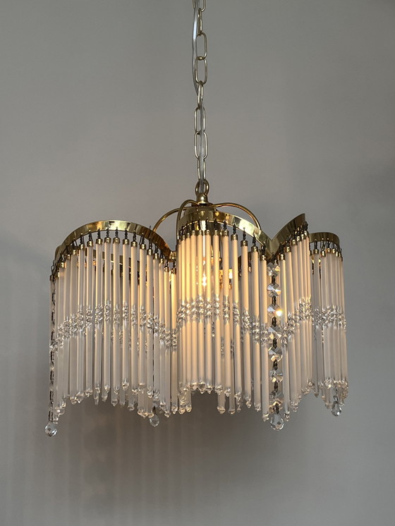 Image 1 of 4 bogen art deco stijl hanglamp staafjes kroonluchter 80’s 