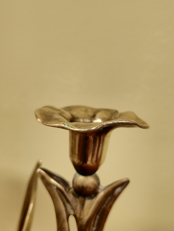 Image 1 of Vintage Art Nouveau Kandelaar Kaarsenhouder Messing 