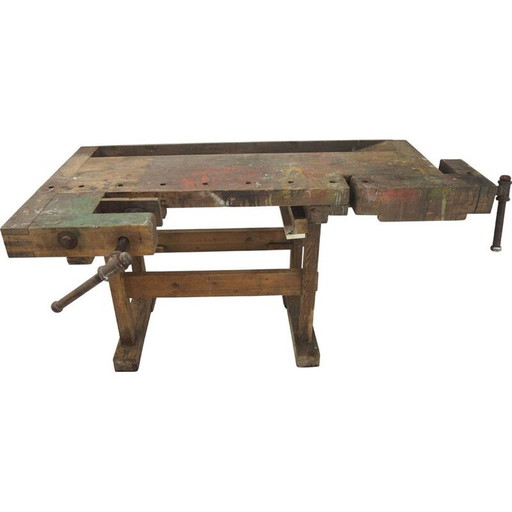 Eikenhouten werkbank, Mid century, Tsjecho-Slowakije 1950