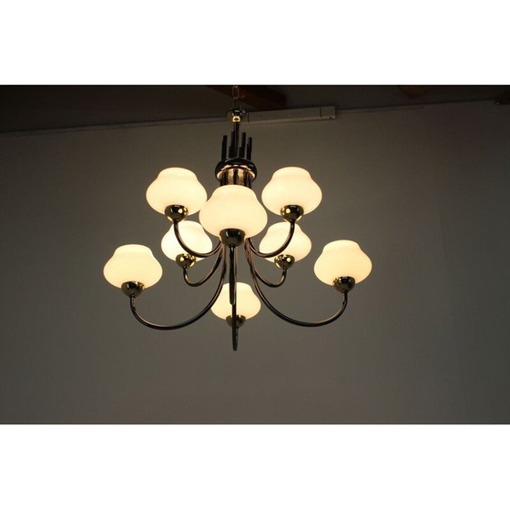 Image 1 of Vintage kroonluchter in metaal, glas en messing, Duitsland 1990