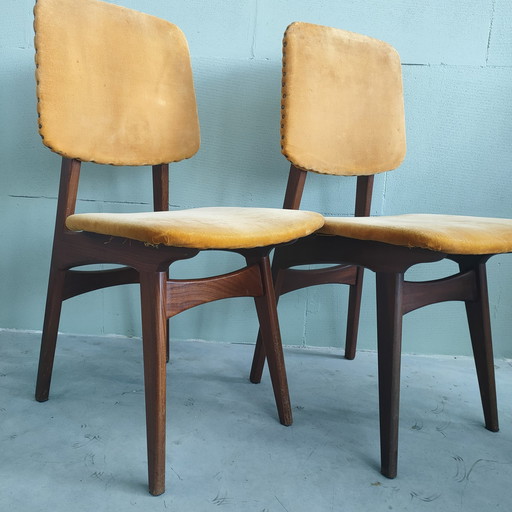 2 Vintage Teak Jaren 50 Keukenstoelen