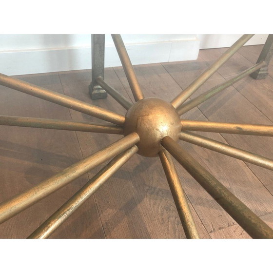 Image 1 of Vintage gepatineerde en vergulde smeedijzeren salontafel, jaren 1940