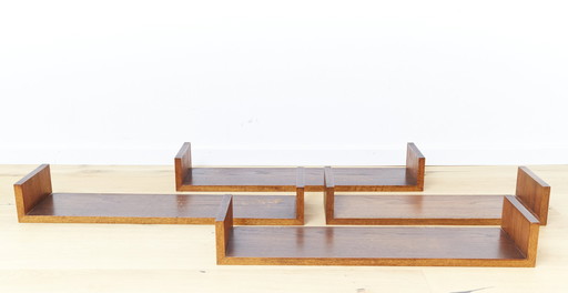 Mid Century Teakhouten Wandplank I Set van Vier