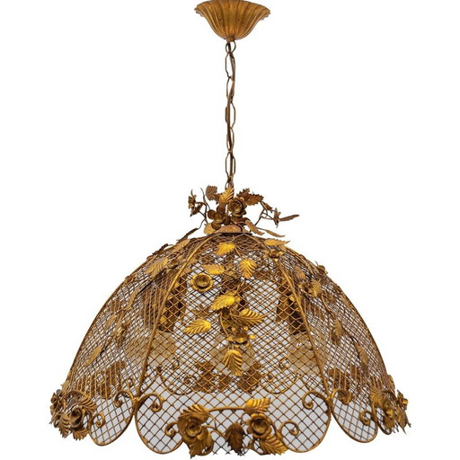 Vintage gouden bloem hanglamp van Hans Kögl, Duitsland 1970