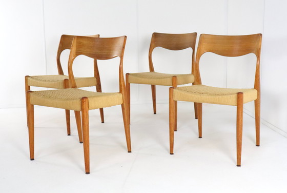 Image 1 of 4X Fristho Eetkamerstoelen Stoelen Vintage Papercord