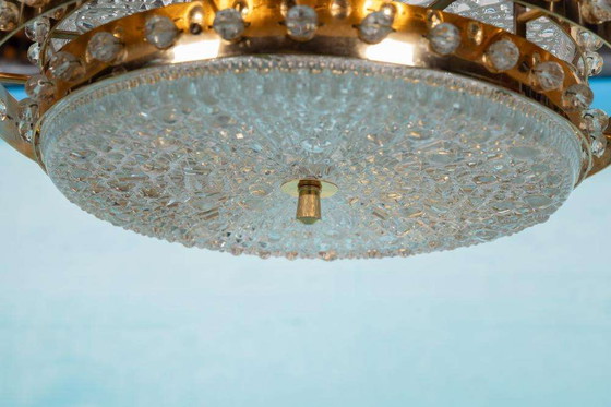 Image 1 of Midmod regency hanglamp glas en messing, Orrefors Sweden