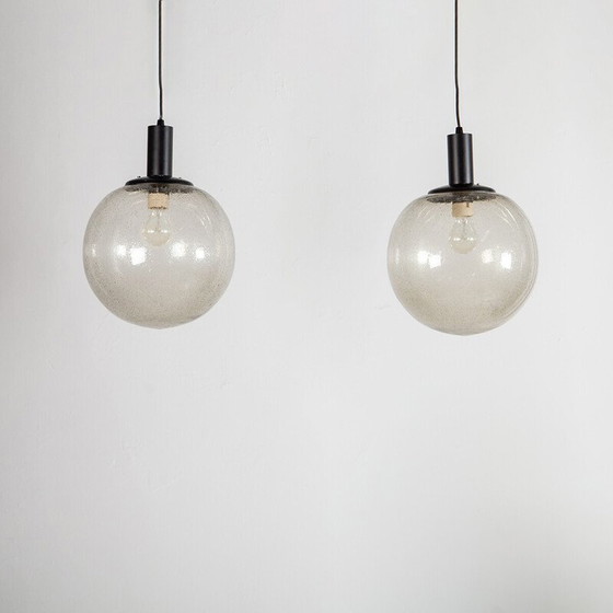 Image 1 of Paar vintage glazen hanglampen voor Limburg Glashutte, Duitsland 1970