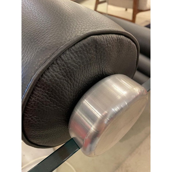 Image 1 of Paar vintage "Hyaline" fauteuils in glas en zwart leer van Fabio Lenci, Italië 1970