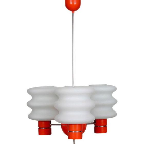 Image 1 of Vintage pandentlamp van glas en metaal door Napako, Tsjechië 1970