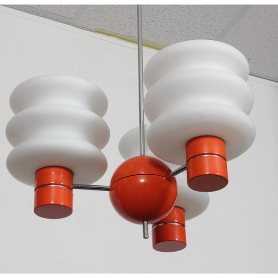 Image 1 of Vintage pandentlamp van glas en metaal door Napako, Tsjechië 1970