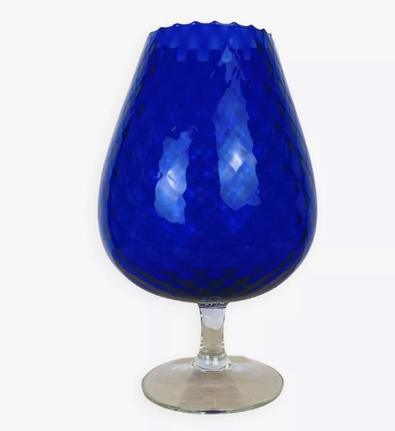 Image 1 of Empoli Italiaans Blauw Glazen Vaas 33 Cm Vintage