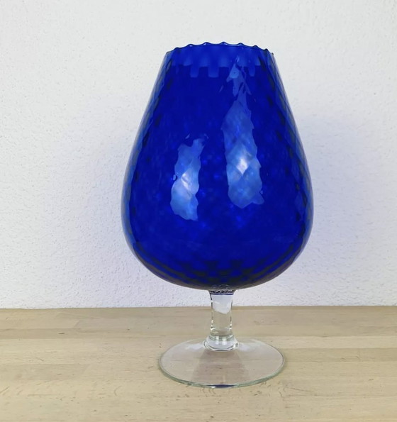 Image 1 of Empoli Italiaans Blauw Glazen Vaas 33 Cm Vintage