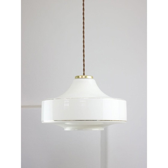 Image 1 of Vintage hanglamp van wit glas en messing, Italië