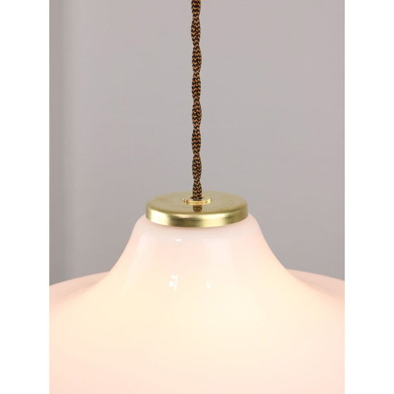 Image 1 of Vintage hanglamp van wit glas en messing, Italië