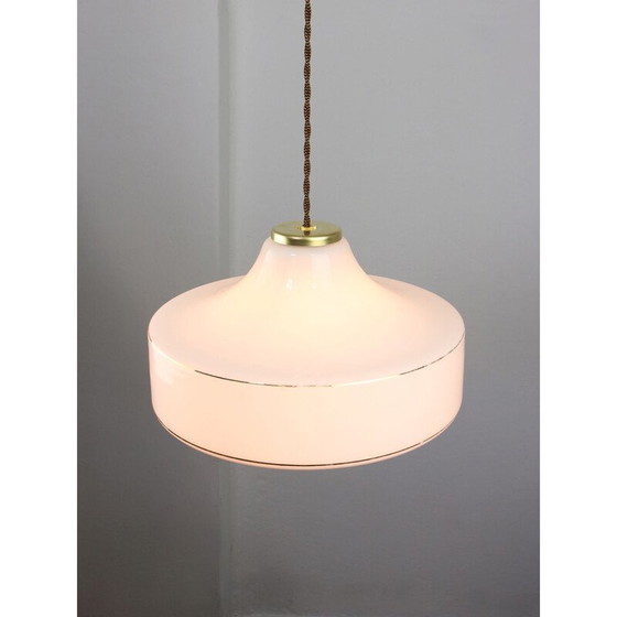 Image 1 of Vintage hanglamp van wit glas en messing, Italië