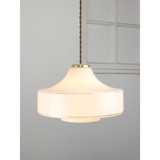 Image 1 of Vintage hanglamp van wit glas en messing, Italië