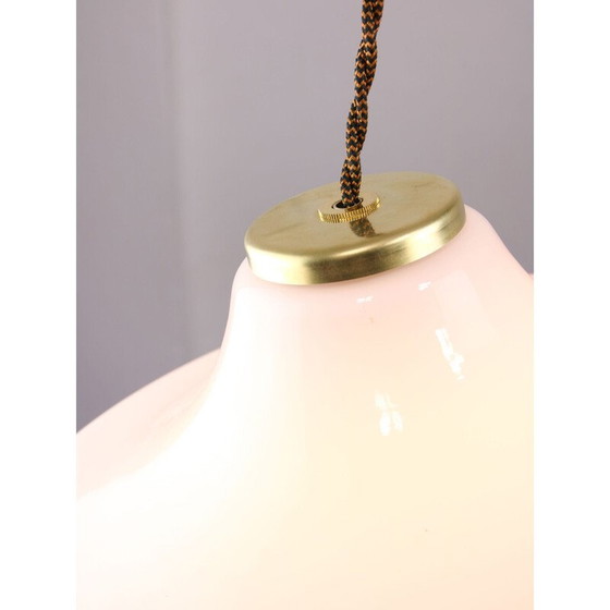 Image 1 of Vintage hanglamp van wit glas en messing, Italië