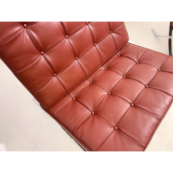Image 1 of Paar vintage Bourgondisch leren Barcelona fauteuils van Mies Van Der Rohe voor Knoll, jaren 1990